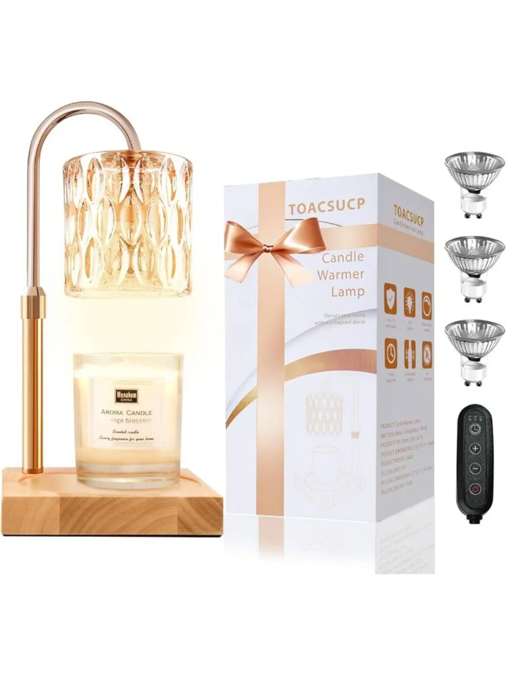 Dimmable Candle Warmer Lamp with Timer & 3 Bulbs - Perfect Gift for Home Decor